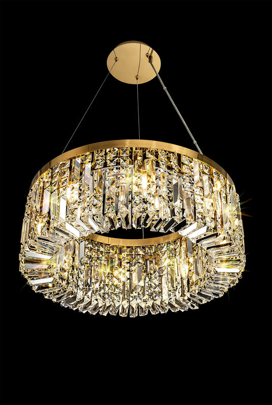 C-Lighting Vesta 60cm Round Pendant Chandelier, 8 Light E14, Gold/Crystal - 29248