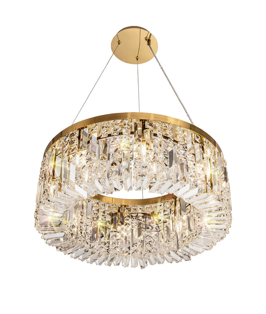 C-Lighting Vesta 60cm Round Pendant Chandelier, 8 Light E14, Gold/Crystal - 29248