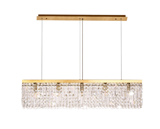 C-Lighting Vesta 102x9cm Linear Pendant Chandelier, 5 Light E14, Gold/Crystal - 29250