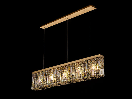 C-Lighting Vesta 102x9cm Linear Pendant Chandelier, 5 Light E14, Gold/Crystal - 29250