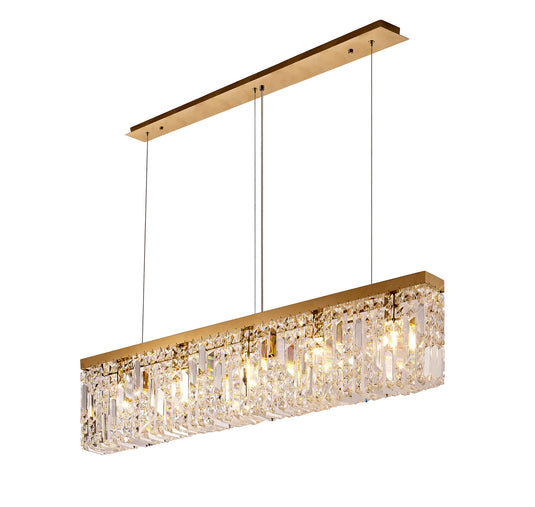 C-Lighting Vesta 102x9cm Linear Pendant Chandelier, 5 Light E14, Gold/Crystal - 29250