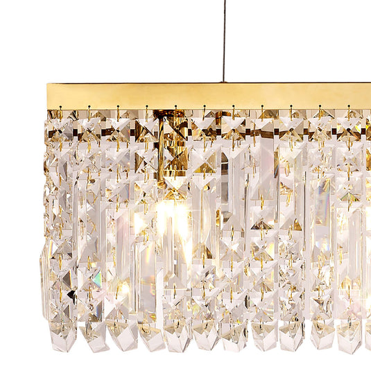 C-Lighting Vesta 102x9cm Linear Pendant Chandelier, 5 Light E14, Gold/Crystal - 29250