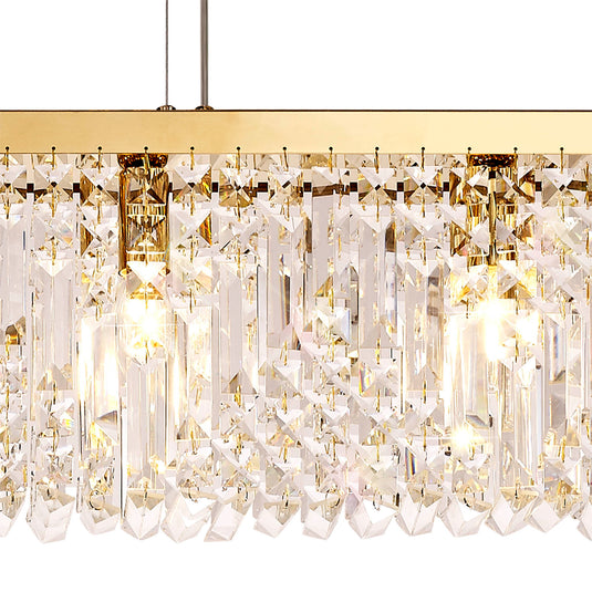 C-Lighting Vesta 102x9cm Linear Pendant Chandelier, 5 Light E14, Gold/Crystal - 29250