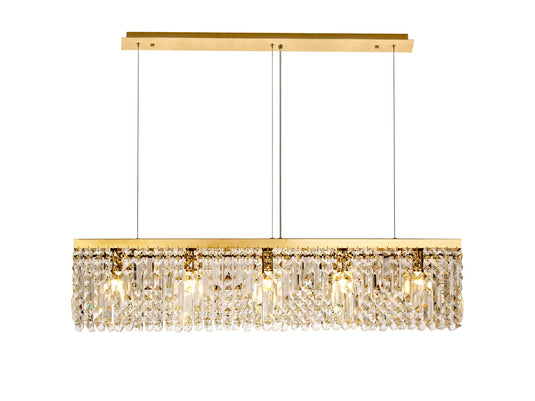 C-Lighting Vesta 102x9cm Linear Pendant Chandelier, 5 Light E14, Gold/Crystal - 29250