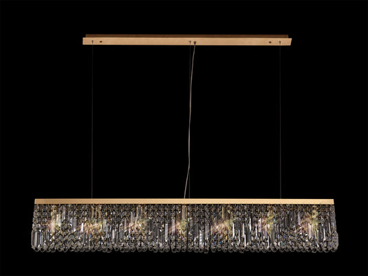 C-Lighting Vesta 138x9cm Linear Pendant Chandelier, 7 Light E14, Gold/Crystal - 29251