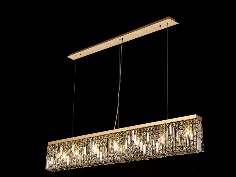 Load image into Gallery viewer, C-Lighting Vesta 138x9cm Linear Pendant Chandelier, 7 Light E14, Gold/Crystal - 29251
