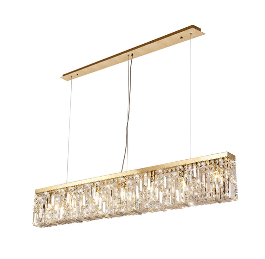 C-Lighting Vesta 138x9cm Linear Pendant Chandelier, 7 Light E14, Gold/Crystal - 29251