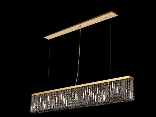 C-Lighting Vesta 138x9cm Linear Pendant Chandelier, 7 Light E14, Gold/Crystal - 29251