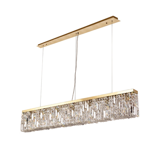 C-Lighting Vesta 138x9cm Linear Pendant Chandelier, 7 Light E14, Gold/Crystal - 29251