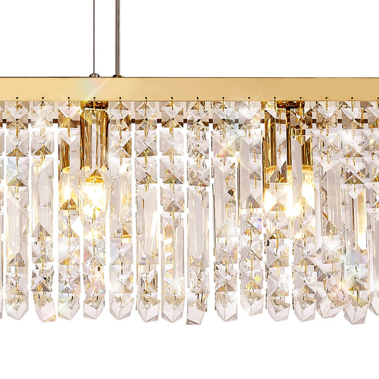 C-Lighting Vesta 138x9cm Linear Pendant Chandelier, 7 Light E14, Gold/Crystal - 29251