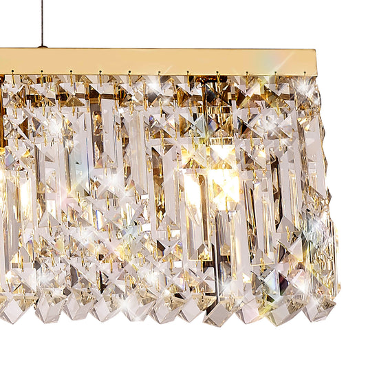 C-Lighting Vesta 138x9cm Linear Pendant Chandelier, 7 Light E14, Gold/Crystal - 29251