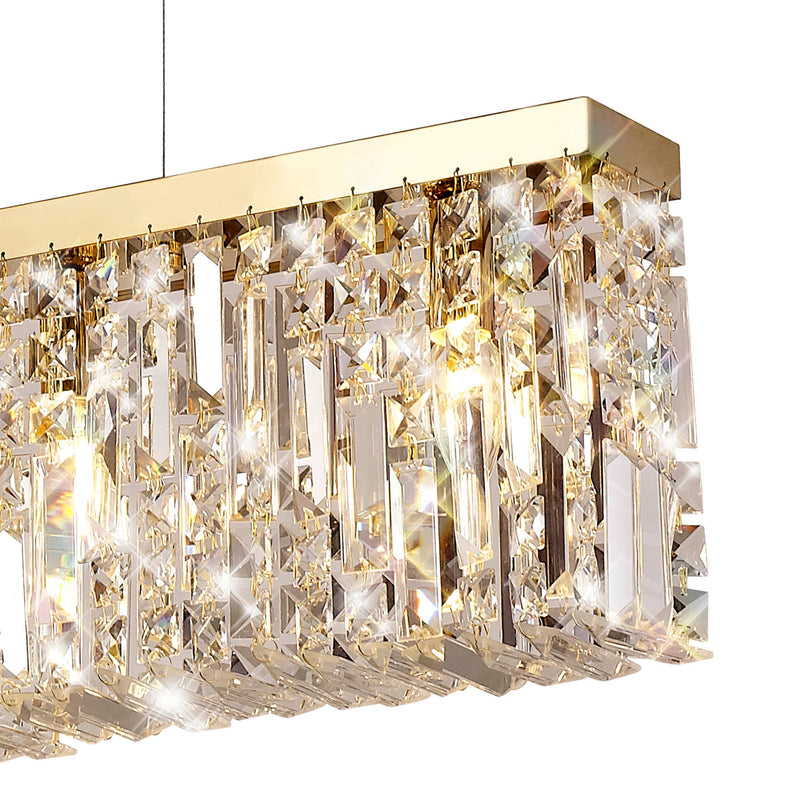 Load image into Gallery viewer, C-Lighting Vesta 138x9cm Linear Pendant Chandelier, 7 Light E14, Gold/Crystal - 29251
