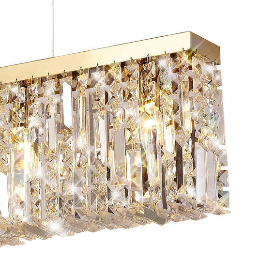 C-Lighting Vesta 138x9cm Linear Pendant Chandelier, 7 Light E14, Gold/Crystal - 29251