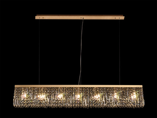 C-Lighting Vesta 138x9cm Linear Pendant Chandelier, 7 Light E14, Gold/Crystal - 29251