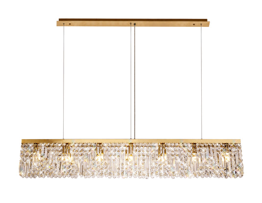 C-Lighting Vesta 138x9cm Linear Pendant Chandelier, 7 Light E14, Gold/Crystal - 29251