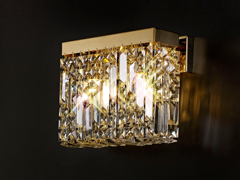 Load image into Gallery viewer, C-Lighting Vesta 29x13cm Rectangular Small Wall Lamp, 2 Light E14, Gold/Crystal - 29252
