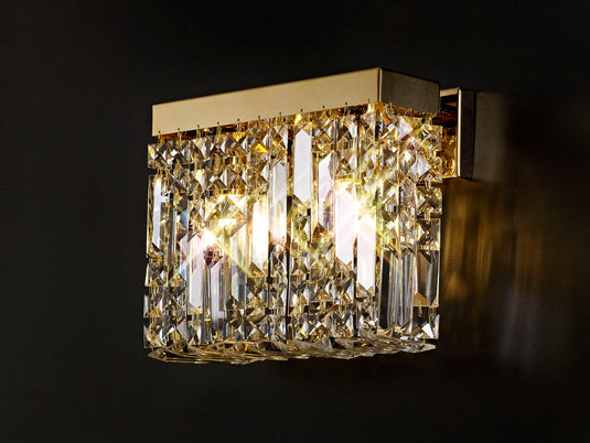 C-Lighting Vesta 29x13cm Rectangular Small Wall Lamp, 2 Light E14, Gold/Crystal - 29252
