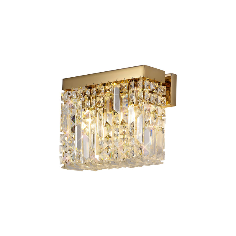 Load image into Gallery viewer, C-Lighting Vesta 29x13cm Rectangular Small Wall Lamp, 2 Light E14, Gold/Crystal - 29252
