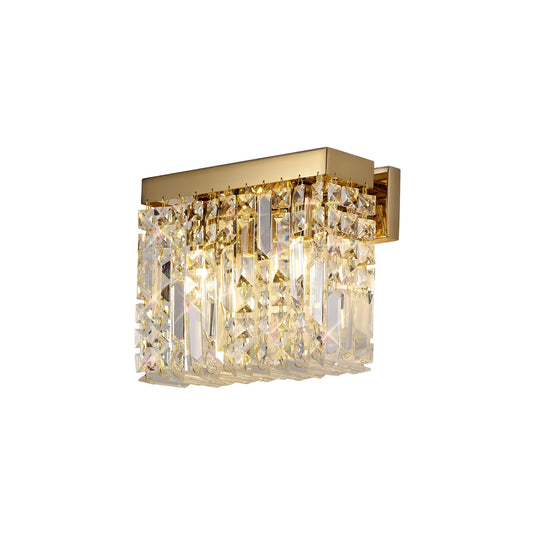 C-Lighting Vesta 29x13cm Rectangular Small Wall Lamp, 2 Light E14, Gold/Crystal - 29252