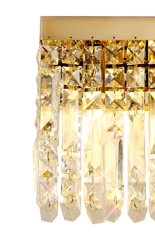 C-Lighting Vesta 29x13cm Rectangular Small Wall Lamp, 2 Light E14, Gold/Crystal - 29252