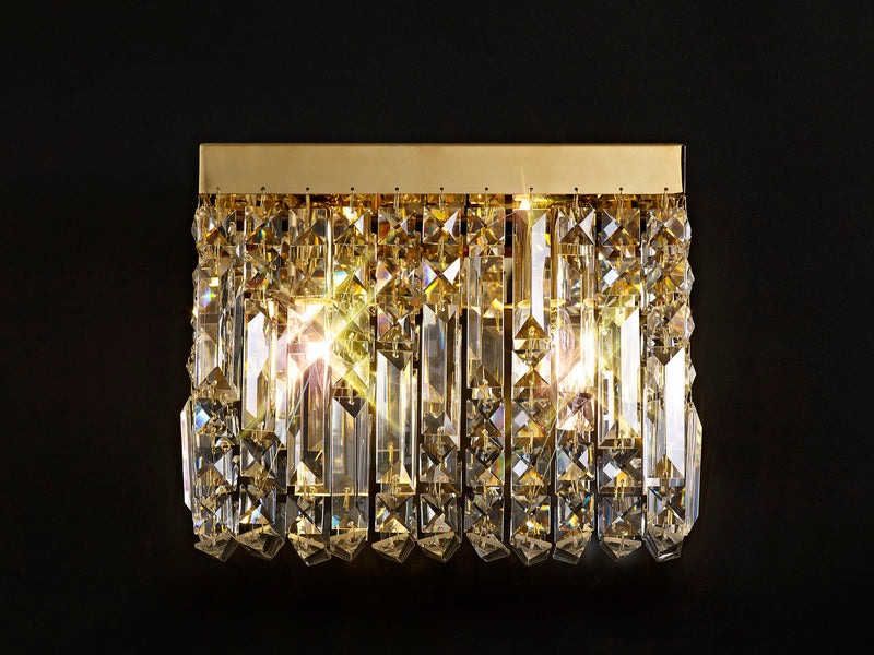 Load image into Gallery viewer, C-Lighting Vesta 29x13cm Rectangular Small Wall Lamp, 2 Light E14, Gold/Crystal - 29252
