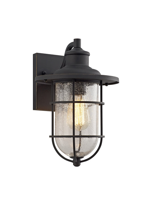 C-Lighting Vigo Wall Lamp, 1 x E27, Black/Gold With Seeded Clear Glass, IP54, 2yrs Warranty - 28785