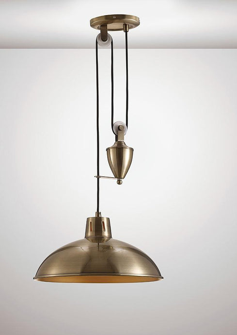 Deco D0147 Wellington Pulley System Pendant 1 Light E27 Antique Brass