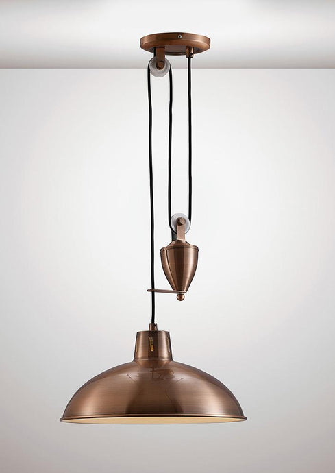 Deco D0149 Wellington Pulley System Pendant 1 Light E27 Antique Copper