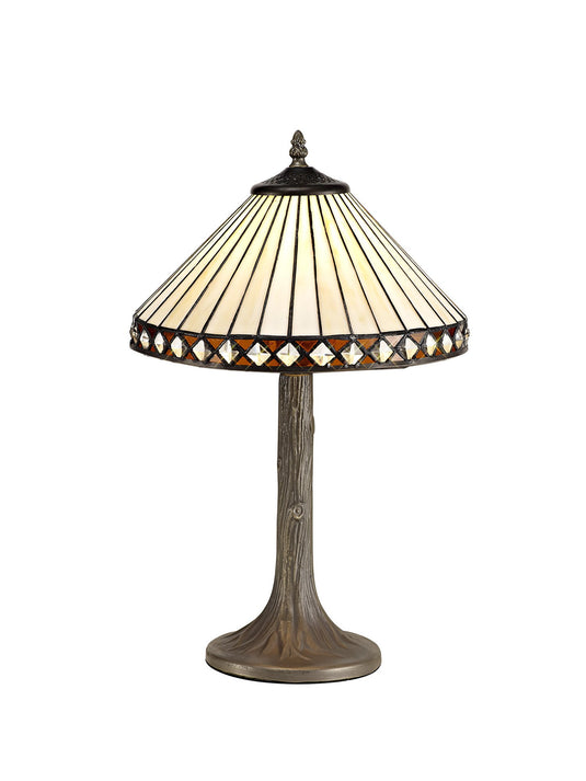 C-Lighting Westbrook 1 Light Tree Like Table Lamp E27 With 30cm Tiffany Shade, Amber/Cmurston/Crystal/Aged Antique Brass - 29618