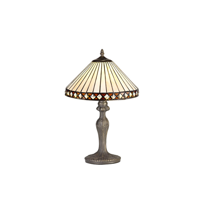 C-Lighting Westbrook 1 Light Curved Table Lamp E27 With 30cm Tiffany Shade, Amber/Cmurston/Crystal/Aged Antique Brass - 29619