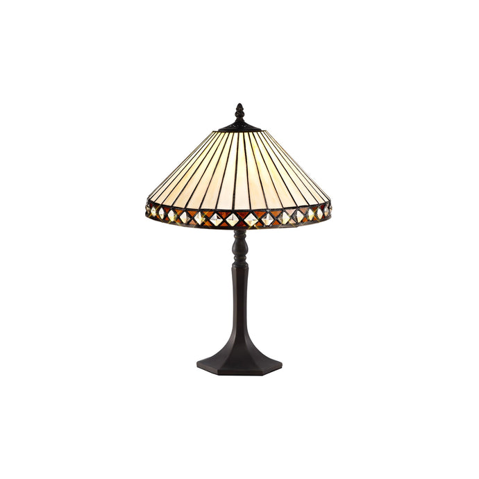 C-Lighting Westbrook 1 Light Octagonal Table Lamp E27 With 30cm Tiffany Shade, Amber/Cmurston/Crystal/Aged Antique Brass - 29620