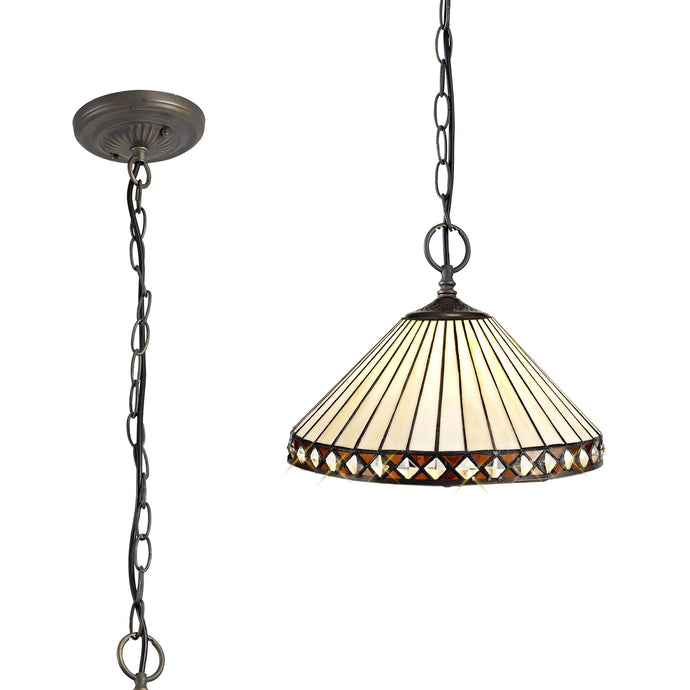 C-Lighting Westbrook 2 Light Downlighter Pendant E27 With 30cm Tiffany Shade, Amber/Cmurston/Crystal/Aged Antique Brass - 29622