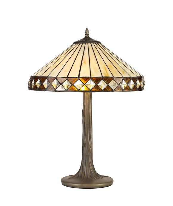 C-Lighting Westbrook 2 Light Tree Like Table Lamp E27 With 40cm Tiffany Shade, Amber/Cmurston/Crystal/Aged Antique Brass - 29628