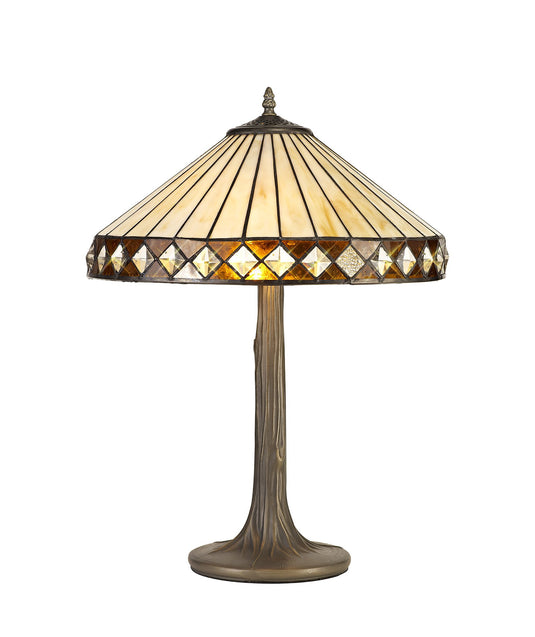 C-Lighting Westbrook 2 Light Tree Like Table Lamp E27 With 40cm Tiffany Shade, Amber/Cmurston/Crystal/Aged Antique Brass - 29628