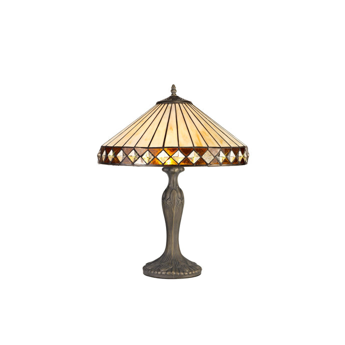 C-Lighting Westbrook 2 Light Curved Table Lamp E27 With 40cm Tiffany Shade, Amber/Cmurston/Crystal/Aged Antique Brass - 29629