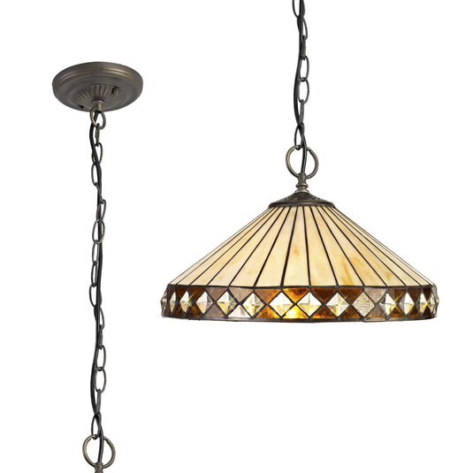 C-Lighting Westbrook 3 Light Downlighter Pendant E27 With 40cm Tiffany Shade, Amber/Cmurston/Crystal/Aged Antique Brass - 29633