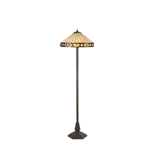 C-Lighting Westbrook 2 Light Octagonal Floor Lamp E27 With 40cm Tiffany Shade, Amber/Cmurston/Crystal/Aged Antique Brass - 29636