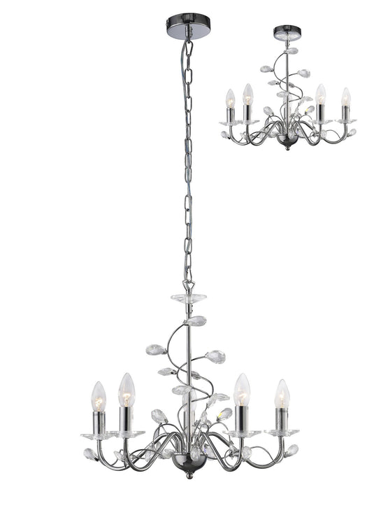 Diyas IL31215 Willow Pendant WITHOUT SHADE 5 Light Polished Chrome/Crystal - 38306
