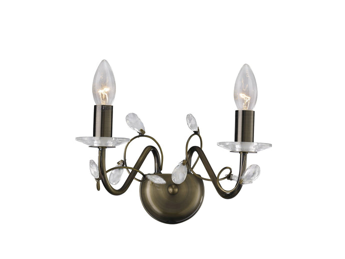 Diyas IL31222 Willow Wall Lamp WITHOUT SHADE 2 Light Antique Brass/Crystal - 38311