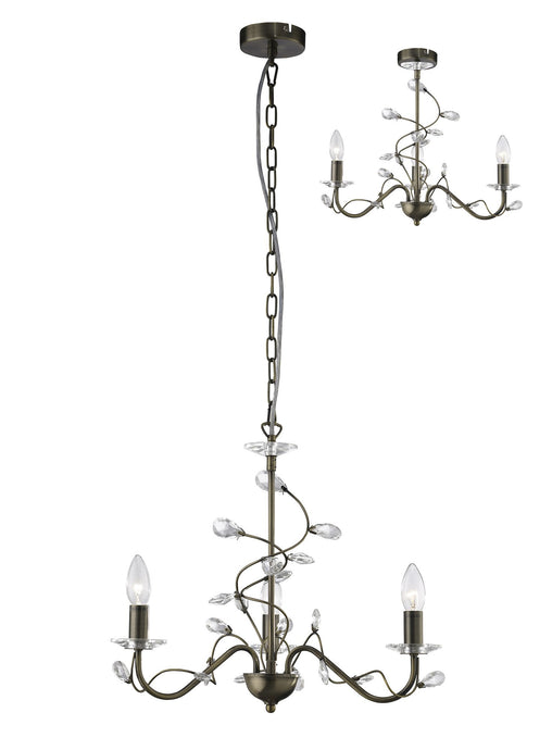 Diyas IL31223 Willow Pendant 3 WITHOUT SHADE Light Antique Brass/Crystal - 38312