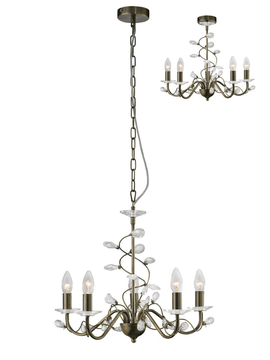 Diyas IL31225 Willow Pendant WITHOUT SHADE 5 Light Antique Brass/Crystal - 38315