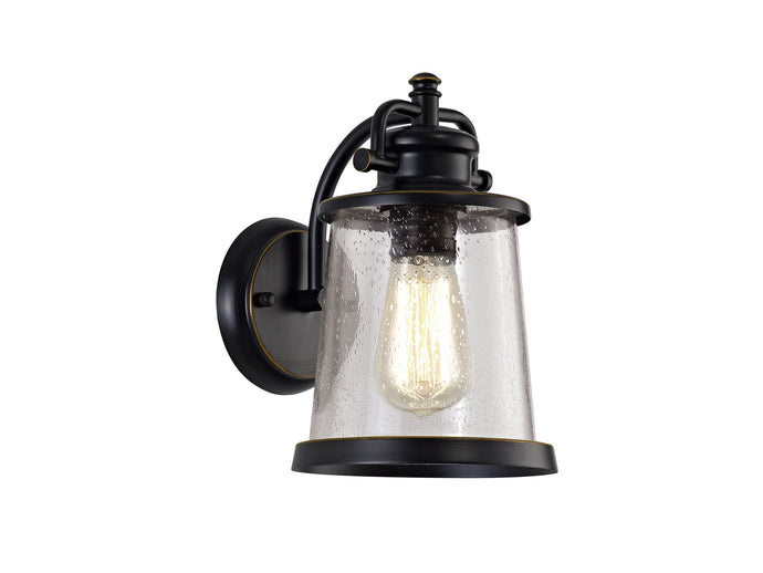 C-Lighting Wye Wall Lamp, 1 x E27, Black/Gold With Seeded Clear Glass, IP54, 2yrs Warranty - 28786