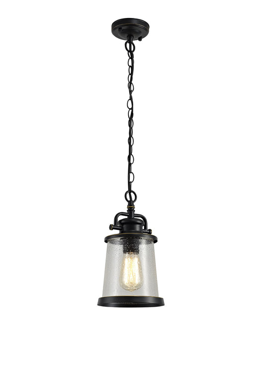 C-Lighting Wye Pendant, 1 x E27, Black/Gold With Seeded Clear Glass, IP54, 2yrs Warranty - 28787
