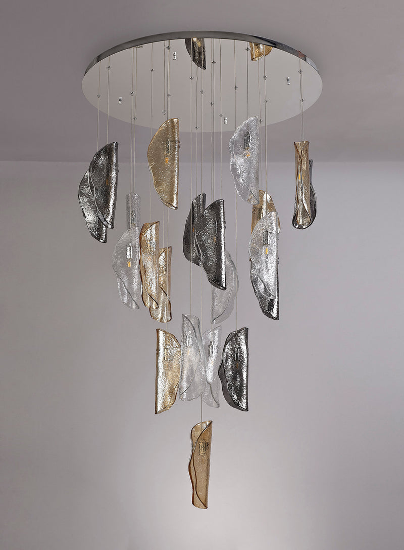 Load image into Gallery viewer, C-Lighting Zamicah Pendant 5m, 21 x G9, Polished Chrome/Clear &amp; Amber &amp; Smoked Glass Item Weight: 28.1kg - 29291
