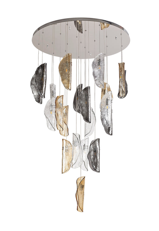C-Lighting Zamicah Pendant 5m, 21 x G9, Polished Chrome/Clear & Amber & Smoked Glass Item Weight: 28.1kg - 29291