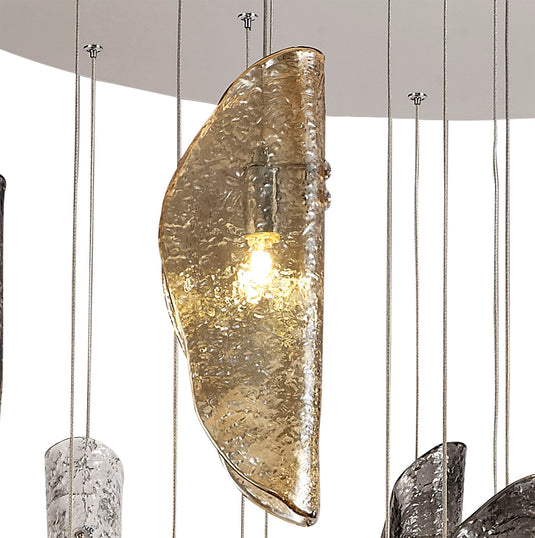 C-Lighting Zamicah Pendant 5m, 21 x G9, Polished Chrome/Clear & Amber & Smoked Glass Item Weight: 28.1kg - 29291