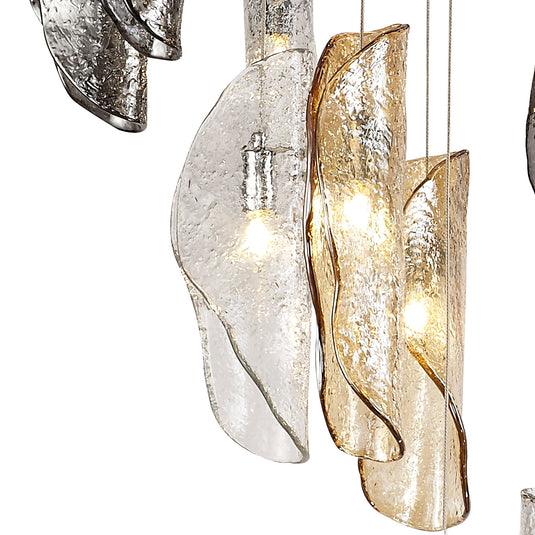 C-Lighting Zamicah Pendant 5m, 21 x G9, Polished Chrome/Clear & Amber & Smoked Glass Item Weight: 28.1kg - 29291
