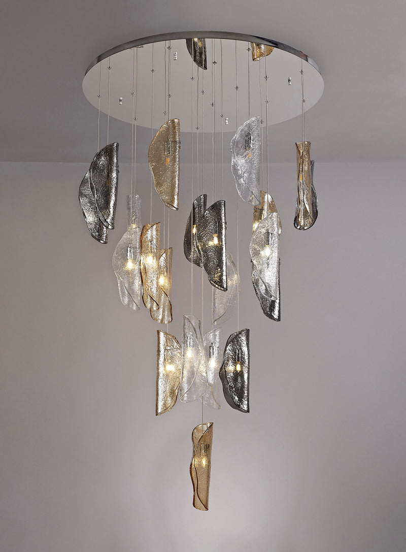Load image into Gallery viewer, C-Lighting Zamicah Pendant 5m, 21 x G9, Polished Chrome/Clear &amp; Amber &amp; Smoked Glass Item Weight: 28.1kg - 29291
