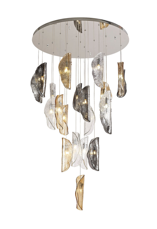 C-Lighting Zamicah Pendant 5m, 21 x G9, Polished Chrome/Clear & Amber & Smoked Glass Item Weight: 28.1kg - 29291
