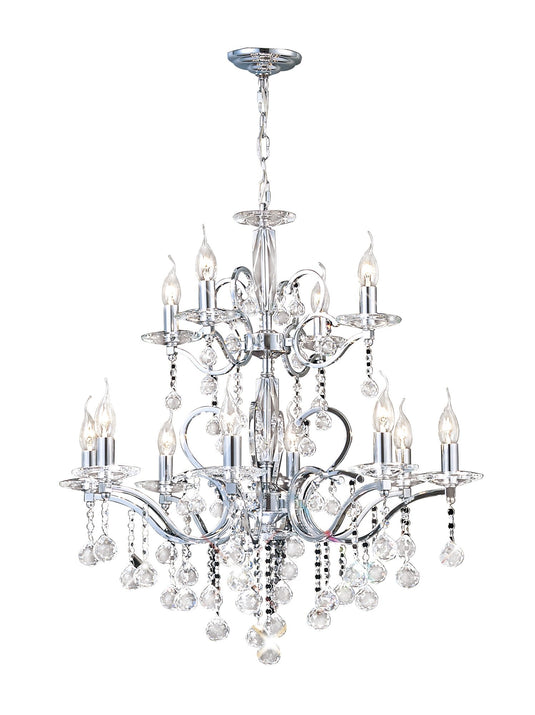 Diyas IL30128+4 Zinta Pendant 2 Tier 12 Light E14 Polished Chrome/Crystal, (ITEM REQUIRES CONSTRUCTION/CONNECTION) Item Weight: 15.0kg - 37975